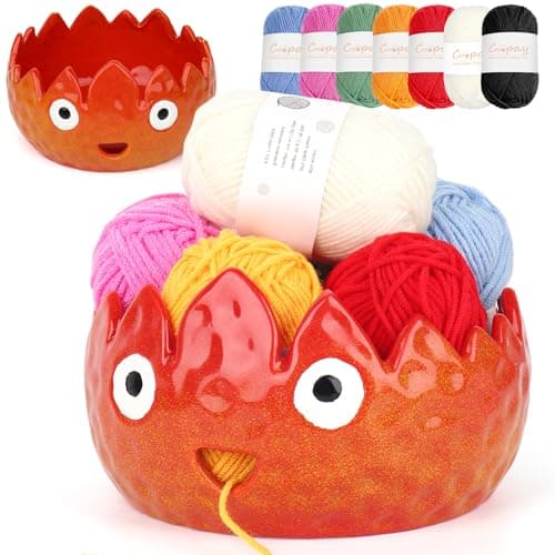 Coopay Flame Yarn Bowl for Crochet/Knitting, Cute Yarn Storage Bowl, 7in