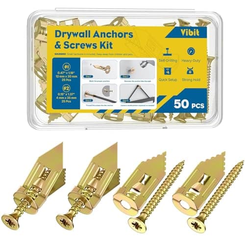 Vibit Self Drilling Drywall Anchors, Heavy Duty Wall Anchors for Drywall, Metal Dry Wall Anchors and Screws Kit, Carbon Steel Sheetrock Anchors with #6 x 1 3/8" Screws, Picture Hanging Kit, 50 Pcs