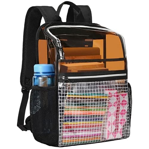 GiMiUiTo Clear Backpacks for School,17''Large Clear Backpack See Through Bookbag Heavy Duty Transparent Backpack for Boys Girls College Work,Amber