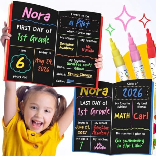 Funcils First Day of School Sign - 1st Day School Board, 3 Chalk Markers