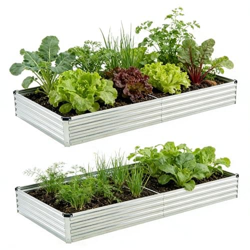 Foxlang 8x4x1ft(2 PCS) Galvanized Raised Garden Bed,Outdoor Planter Box Metal Patio Kit Planting Bed for Vegetables Flowers Herb,Silver