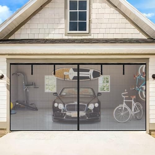 Garage Door Screen for 1 Car Garage-9x7FT Heavy Duty Magnetic Garage Screen,Keep Bugs Out, Hands Free, Magnetic Garage Screen Door, Black