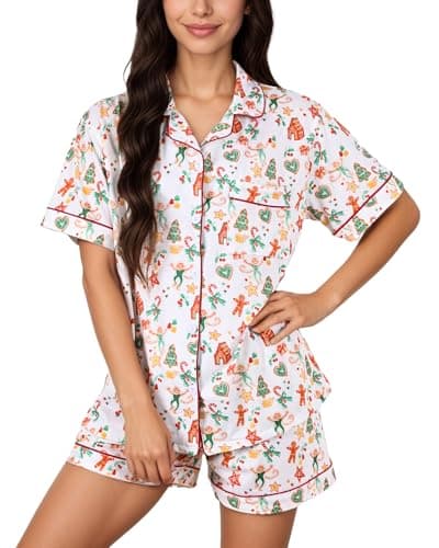Zuafy Women’s Pajamas Set 2 Piece Pjs Monkey Cute Short Sleeve Notch Collar
