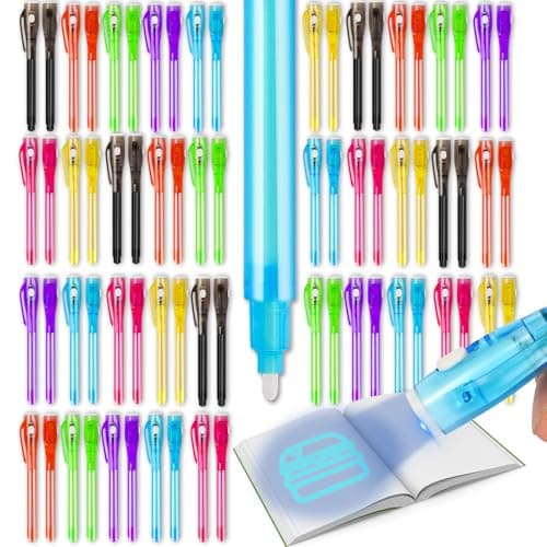 Daemson 70PCS Invisible Ink Pens with UV Light – 7 Colors Spy Pens