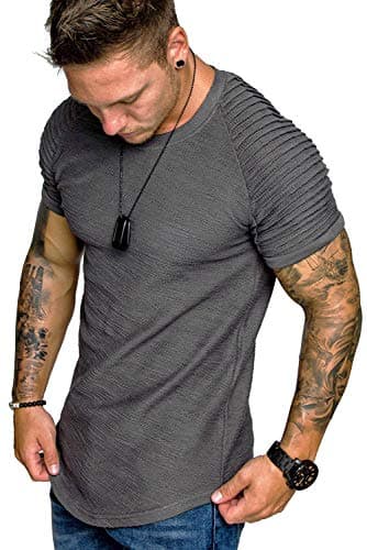COOFANDY Men's Gym Workout Tshirt Short Sleeve Muscle Cut Tops Bodybuilding Fitness Tee Grey XXXL
