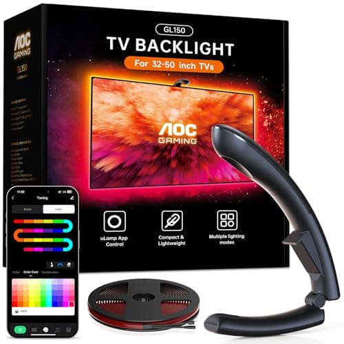 AOC TV Lights that Change with TV LED Backlight that Sync for 32-50 inch TVs, RGB Changing Strip Light with Sensor, Living Room Decor, Gifts for Men Gamers, Smart App Control, DIY Mode, 11.5FT
