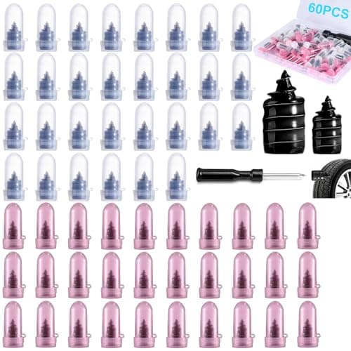 60 PCS Premium Tire Repair Rubber Nails Kit, Portable Screw in Tire Plugs with Screwdriver, Tire Plug Screw for Repairing Punctures in Vacuum Tires, Quick Self-Service Emergency Tire Repair Solution