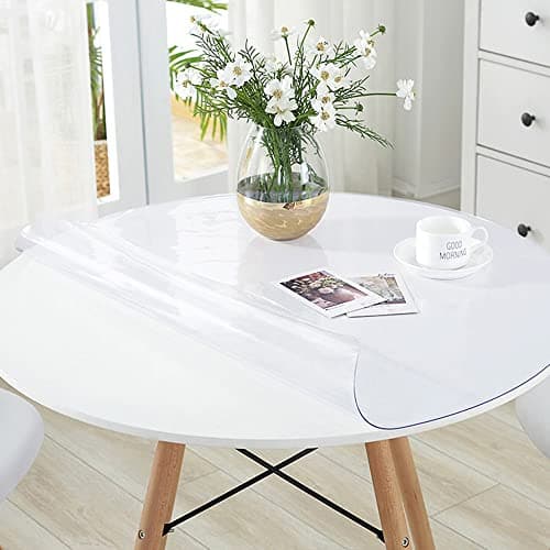VeeCano 16 Inch 2Pcs Round Clear Plastic Table Protector Cover PVC Vinyl Desk Pad Mat Waterproof Non-Slip Easy Clean Tablecloth for Gaming Dining Room Table Coffee End Table Office Writing Desk
