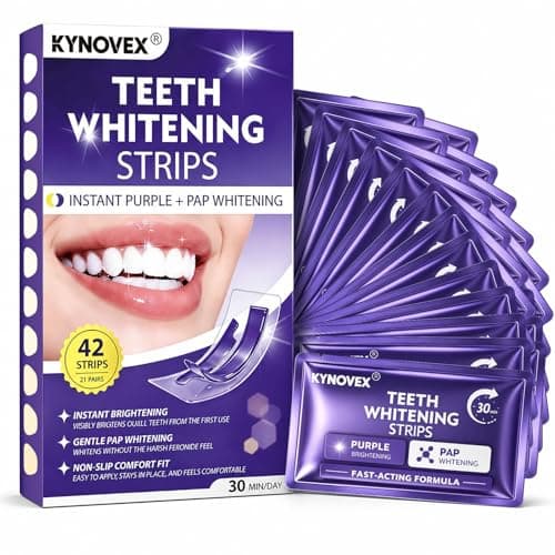 Purple Teeth Whitening Strips, 42 Strips (21 Pairs), Purple Tone Neutralizing Technology for Yellow-Looking Teeth, Pap Formula, Low Sensitivity, 21-Day Whitening Treatment