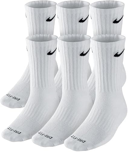 Nike Crew Socks (6 Pair) (US, Alpha, Medium, Regular, Regular, Dri-Fit White)