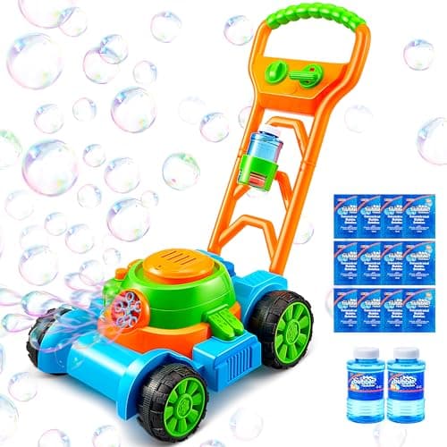 SLOOSH Bubble Lawn Mower Toddler Toys - Spill-Proof Bubble Machine Pretend Gardening Play Toy for Age 1 2 3 1-3 Year Old Baby Boys Indoor Outdoor Use, Summer Birthday Gifts (Blue)