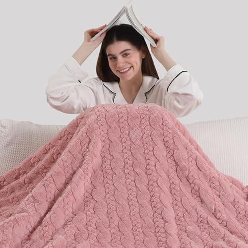 ESTINGO Electric Blanket Throw - 50x60 Rabbit Faux Fur Heating Blanket Throw 4 Hours Auto-Off 5 Heat Levels Overheat Protection Luxury Faux Fur Sherpa Heated Blanket ETL Certification, Candy Pink