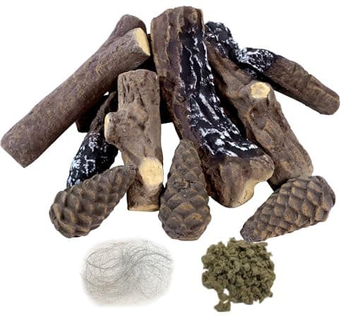 MrGas Log 10pcs Fake Fireplace Logs, with Pine Cones, Small Size