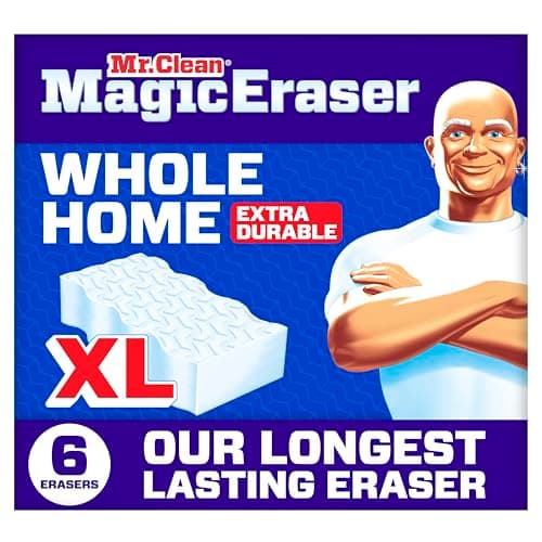 Mr. Clean Magic Eraser Sponge, All Purpose Cleaner, Long Lasting Cleaning Scrubber, Wall, Sneaker, Oven, Kitchen, Bathroom Cleaner, Shower Cleaning Supplies, Whole Home Extra Durable XL, 6ct