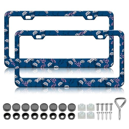 HCSS Cute Small Flowers License Plate Frames - 2 Pack Daisy Floral Aluminum Metal License Plate Holder,Rust-Proof Waterproof Car Decorative Tag Frames for Standard US 12x6 Inch