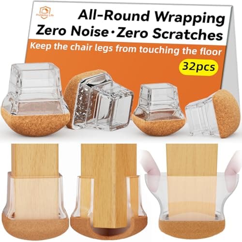 32pcs Chair Leg Floor Protectors for Hardwood Floor |Protect Wood Tile Floors Chair Leg Caps with Wrapped Felt Pads| Anti-Scratch Reduce Noise | Fit Angled Chair Legs| Clear Square S Fit:0.6"-0.75"
