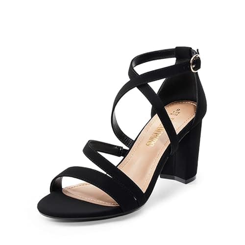 DREAM PAIRS Women’s Ankle Strap Dress Pump Low Chunky Heel Sandals,Size 5.5,Black-Nubuck,MADISON