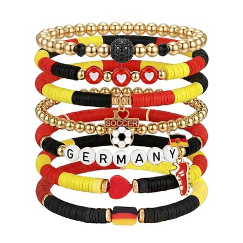 Blinket 7 PCS Germany Soccer Bracelet for Sports Events, Friendship Bracelets Soccer Sport Fan Stretch Bracelet for Sports Game Team Coach International Match