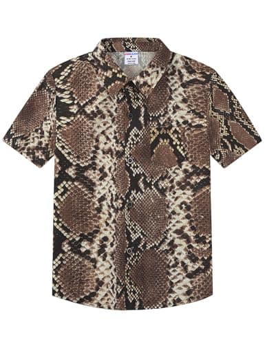COSLAND Boys and Toddlers' Snake Shirt Kids Animal Print Shirts Cotton Button Down Top, Brown, 3T