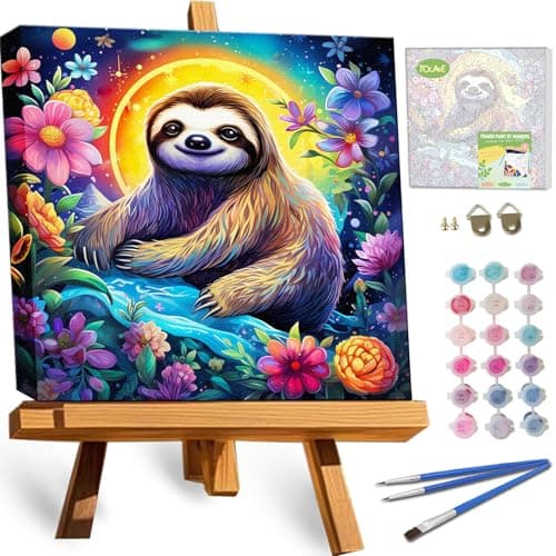TOCARE Framed Paint by Numbers Kit for Adults Beginners,12x12inch Sloth Paint by Number with Frame,Flower Sloth Paint by Numbers Framed Canvas for Amimal Lover (Without Easel)