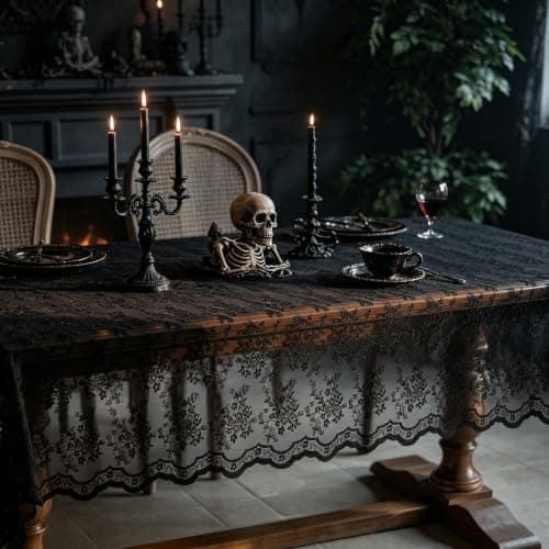 UWWGKK Halloween Black Lace Tablecloth Gothic Rectangular Table Cloth
