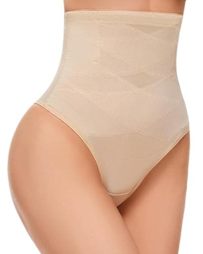 SIMIYA Thong Shapewear Tummy Control for Women High Waist Stay Put Body Shaper Stomach Compression Shapewear Thong Girdle