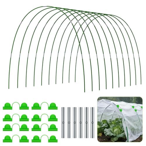 Pawfly 60 Pcs Garden Hoops for Raised Beds, 10 Sets of 8 ft Long Greenhouse Hoops Grow Tunnels, Rustproof Fiberglass Support Hoops Frame for Row Cover Garden Netting, DIY Plant Support Garden Stakes