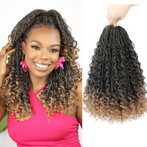 Karida 9 Packs Goddess Box Braids Crochet Hair 14 inch, Boho Crochet Braids With Curly Ends, Pre-Looped Crochet Box Braids, Bohomian Box Braids Crochet Hair For Black Women (14 Inch, T27#)