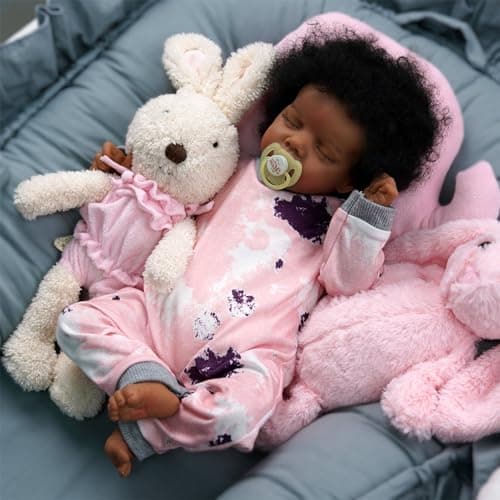 BABESIDE 17 Inch Reborn Baby Dolls Black Girl with Curls, Soft Body