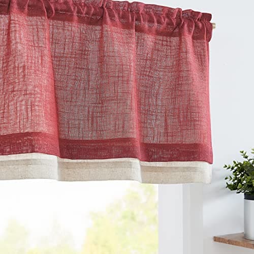 jinchan Burgundy Window Valance Double Layer Curtain, 50x16, 1 Panel