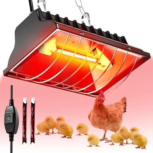 Chicken Coop Heater, ZIVASA 175W & 250W Dual-Mode Heat Lamp for Chickens with 3M Cord, Adjustable Hanging Height Brooder Heater for Ducks, Calves, Poultry and Livestock Pets Warmer in Winter