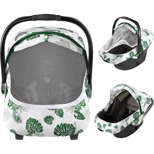 Baby Car Seat Cover, 2-in-1 Breathable Carseat Shade Protection & Mosquito Net, Dustproof Privacy Lightweight Canopy Covers for Infant Unisex, Mosquito net for Spring & Summer - Green
