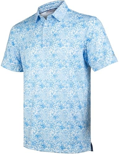 White Paisley Print Golf Shirts for Men Short Sleeve Performance Polo