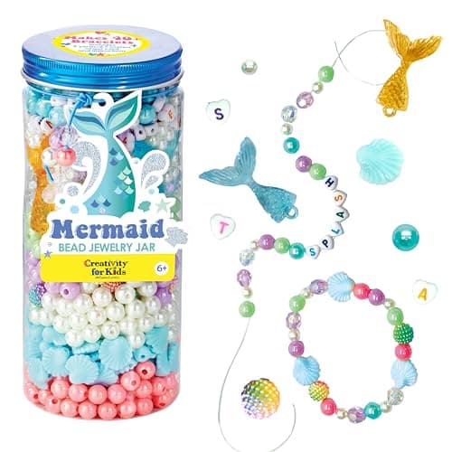 Creativity for Kids Mermaid Bead Jewelry Jar: Create 40+ Friendship Bracelets for Girls, DIY Girls Beads Jewelry Making Kit, Easter Basket Stuffers Mermaid Gifts (Ages 6+)