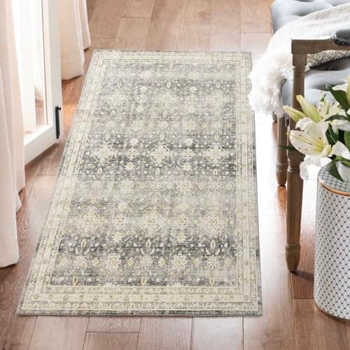 Carvapet 2x7 Boho Runner Rug Gray Washable Vintage Rug for Hallway