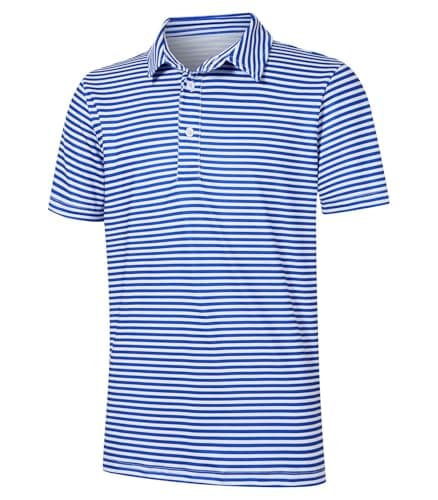Cuddomper Boys Polo Stripe Shirt Size 9-10 Blue White Short Sleeve Golf Top
