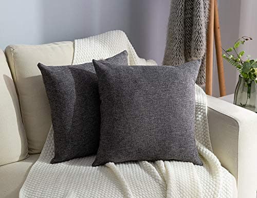 Stellhome Set of 2 Linen Throw Pillow Case Square Decorative Farmhouse Burlap Cushion Case for Bed Couch Sofa Bench, 20 x 20 inch (50 cm), Dark Grey