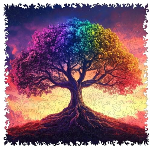 Ruikiyart Tree of Life Puzzles 200 Piece for Kids, 5MM Colorful Tree Wood Puzzles Adult, Tree Unique Shaped Edgeless Brain Teaser Puzzles Gifts for Kids(11.3"*11.1")