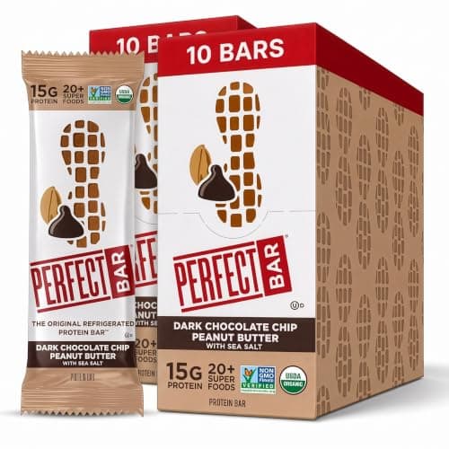 Perfect Bar, Dark Chocolate Chip Peanut Butter Protein Bar, High Protein, Organic, Gluten Free, Soy Free, Non GMO, No Sugar Alcohols, 2.3 Ounce Bar, 10 Count (Pack of 2)