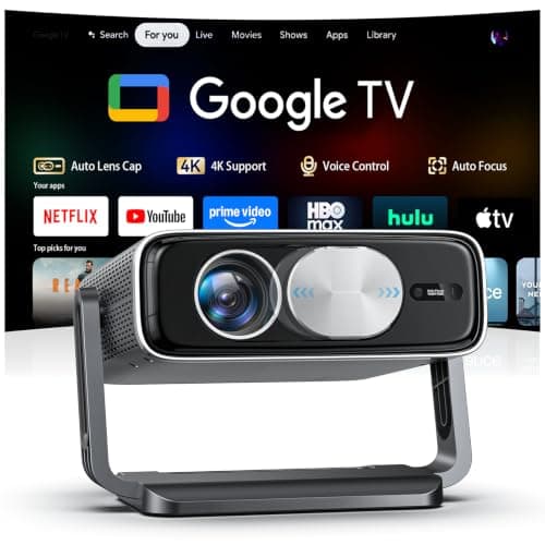 Smart 4K Projector [Bundled with Google TV Stick] with WiFi and Bluetooth, 3000ANSI, Auto Lens Cap, Portable Outdoor Movie Projector with Built-in Apps Auto Focus for Ceiling/Home Theater/Bedroom
