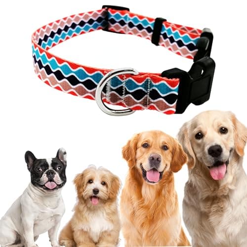 Dog Collar Colorful Waves Design Patterns, Nylon Soft Dog Collars with Adjustable Buckle, Durable Dog Collars for Large Medium Small Dogs, Size L Multicolor