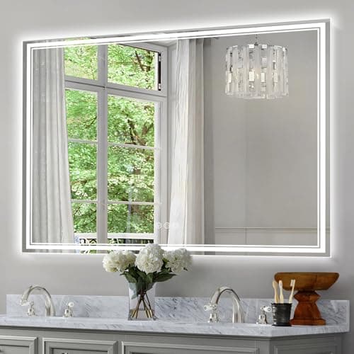 Ratsamee 48x30 Inch LED Bathroom Mirror with Frontlit & Backlit, Lighted Mirror for Bathroom Wall with 3-Color Dimmable & Anti-Fog, Vanity Mirror with Lights