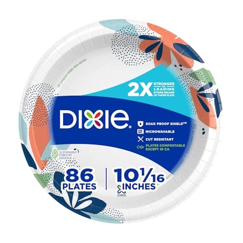 Dixie Large Paper Plates, 10 Inch, 86 Count, 2X Stronger*, Microwave-Safe, Soak-Proof, Cut Resistant, Disposable Plates For Everyday Breakfast, Lunch, & Dinner Meals