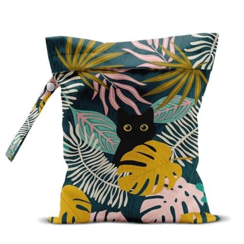 Pykfrhh Black Cat Wet Dry Bags Palm Wet Bags Swimsuit Bag Beach Essentials Summer Decor Washable Reusable Waterproof Bag for Swimsuit Pool Beach Diapers Dirty Yoga Gym Clothes