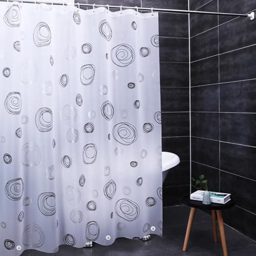 Myratts Plastic Shower Liner - Premium EVA 6G Thickened Shower Curtain Liner with Rustproof Grommets and 3 Weighted Magnets, Waterproof Shower Curtain for Bathroom(Black Circle)