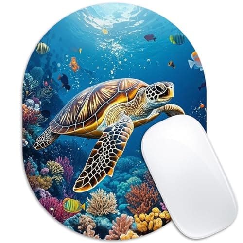 Velluxion Turtle Mouse Pad, 6 x 8 in Aquatic & Cute Design, Oval Portable Mousepad with Non-Slip Base for Laptop Computer, Sea Turtle