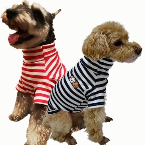 Pack of 2 Cute Doggie Embroidery Dog Pullover Stretchy Puppy Turtleneck Sweater Soft Clothes for Small Dogs Cats (Pack of Red+Black, Small)