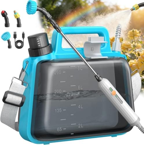 Battery Powered Garden Sprayer 2 Gallon, Electric Pump Sprayer with 3 Mist Nozzles, Rechargeable Handle, Telescopic Wand, Adjustable Strap, Water Spray Weed Sprayer for Lawn, Garden, Yard, Plants