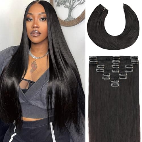 PSIOOL Invisible Clip in Hair Extensions Real Human Hair 18 Inch 8pcs/100g