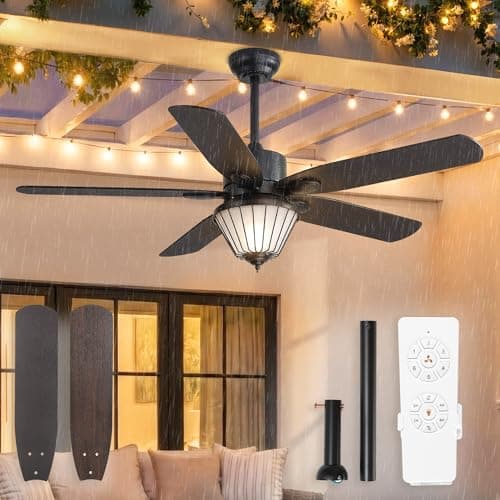 52" Outdoor Ceiling Fan with Lights for Patios, IP65 Waterproof, Black